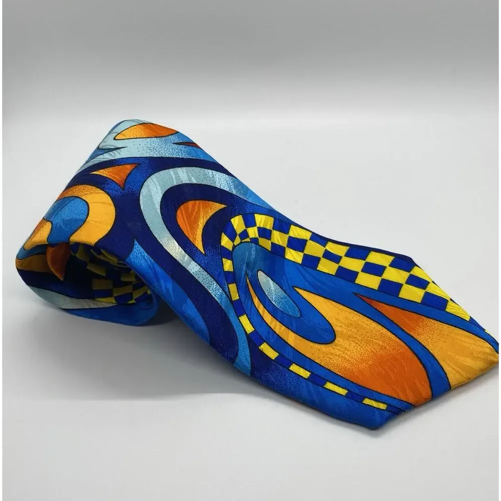 Rush Limbaugh No Boundaries Multicolor Silk Tie, Blue Orange Yellow Psychedelic